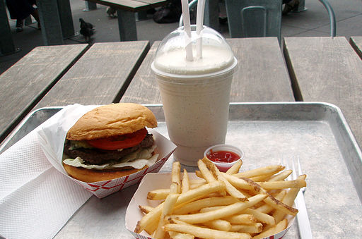 Hamburger, fries, and a shake
